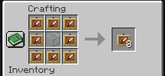 Crafting-Rezept: acht Item Frames rund um einen Glasblock in der Mitte ergeben acht unsichtbare Item Frames